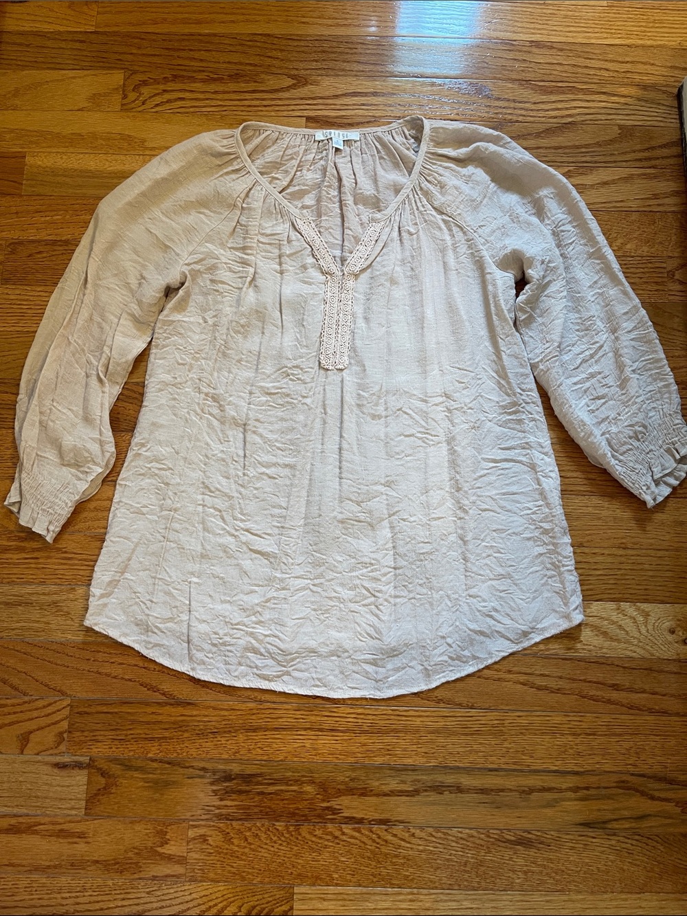 Spense Cream V-Neck Crochet Detail Peasant Style Blouse Sz S